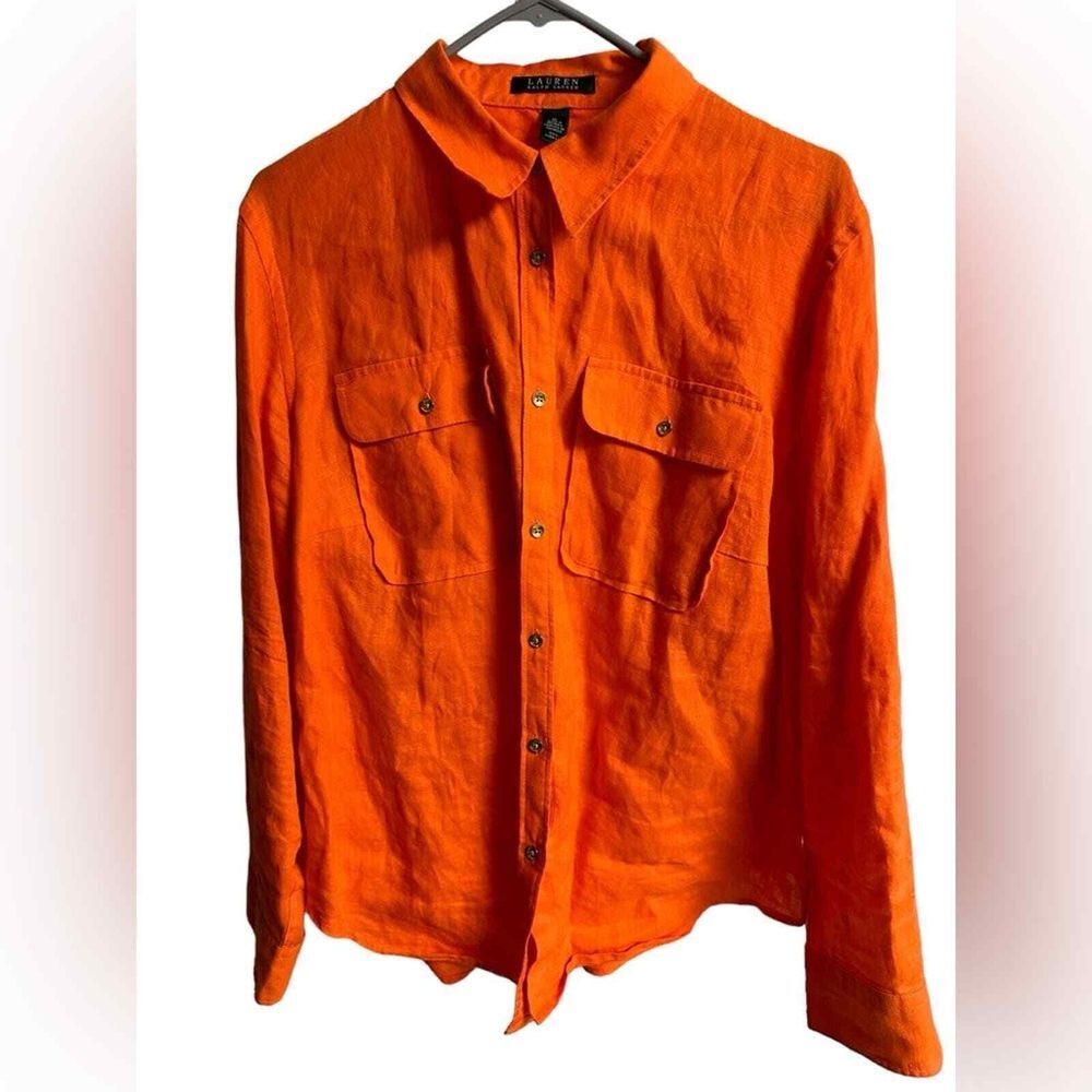 RALPH LAUREN Orange‎ Oracle Vintage 90s Genuine Linen Long Sleeve Shirt sz 1X